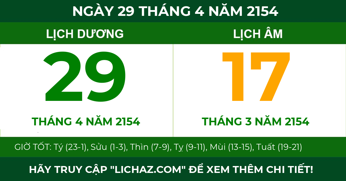 lịch âm ngày 29 tháng 4 năm 2154