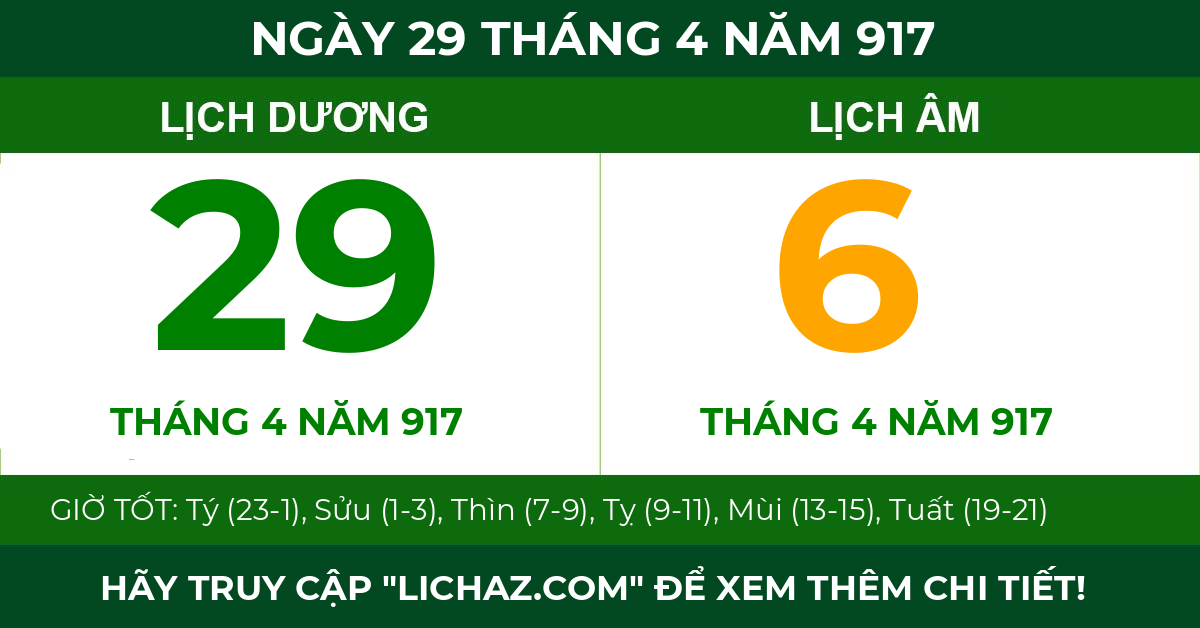 lịch âm ngày 29 tháng 4 năm 917