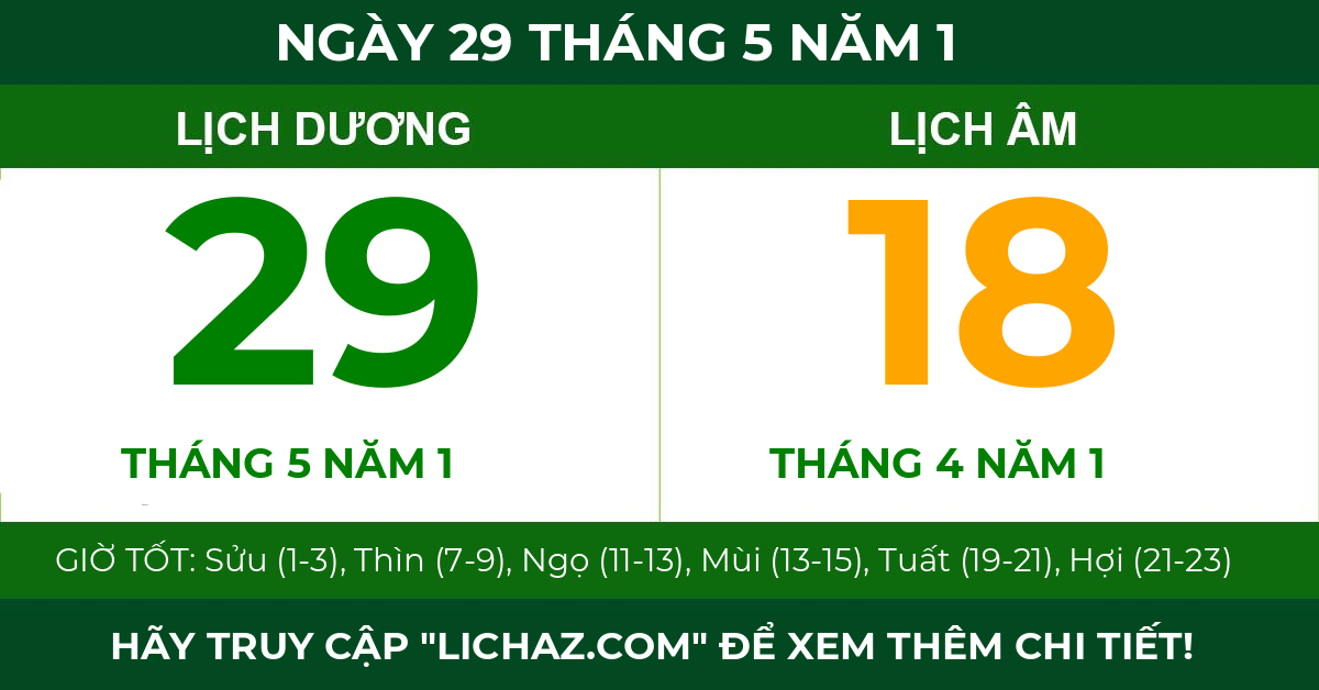 lịch âm ngày 29 tháng 5 năm 1