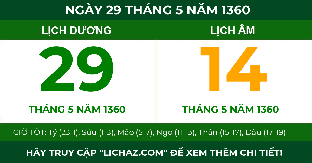 lịch âm ngày 29 tháng 5 năm 1360