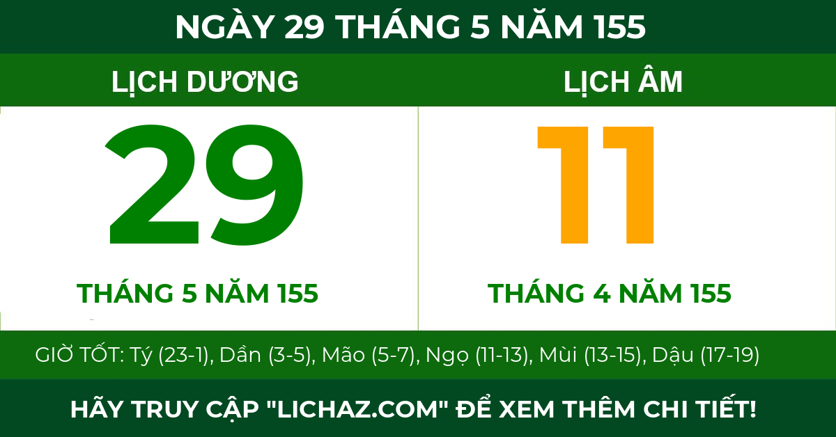 lịch âm ngày 29 tháng 5 năm 155