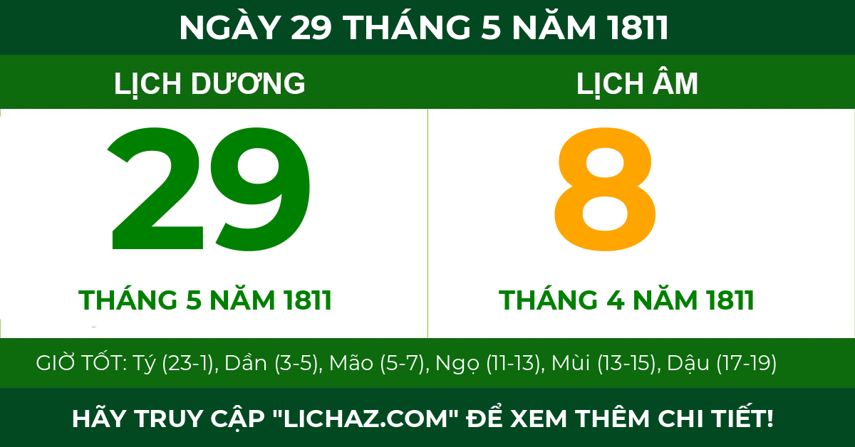 lịch âm ngày 29 tháng 5 năm 1811