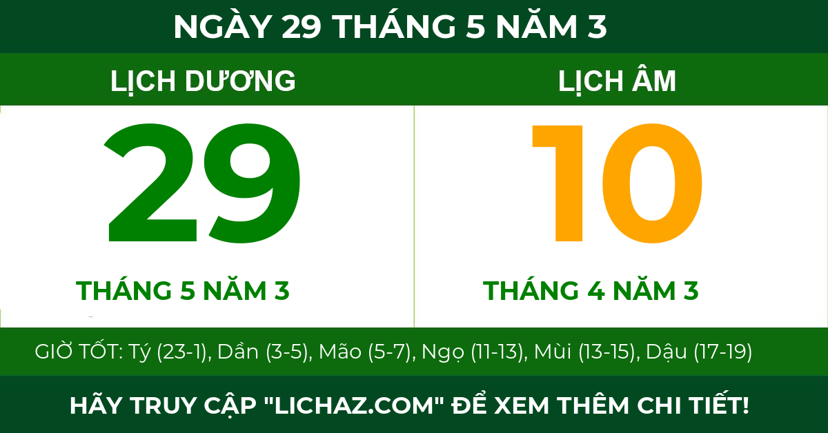 lịch âm ngày 29 tháng 5 năm 3