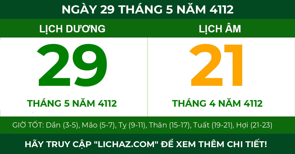 lịch âm ngày 29 tháng 5 năm 4112