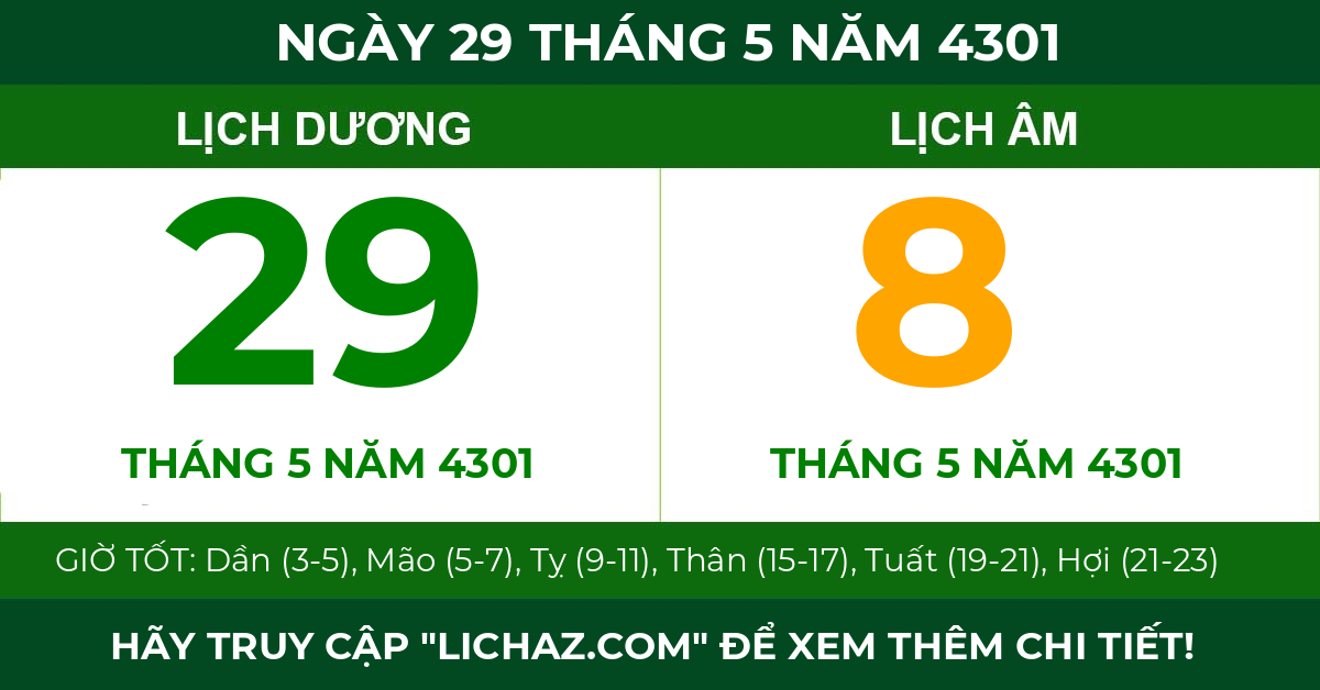 lịch âm ngày 29 tháng 5 năm 4301