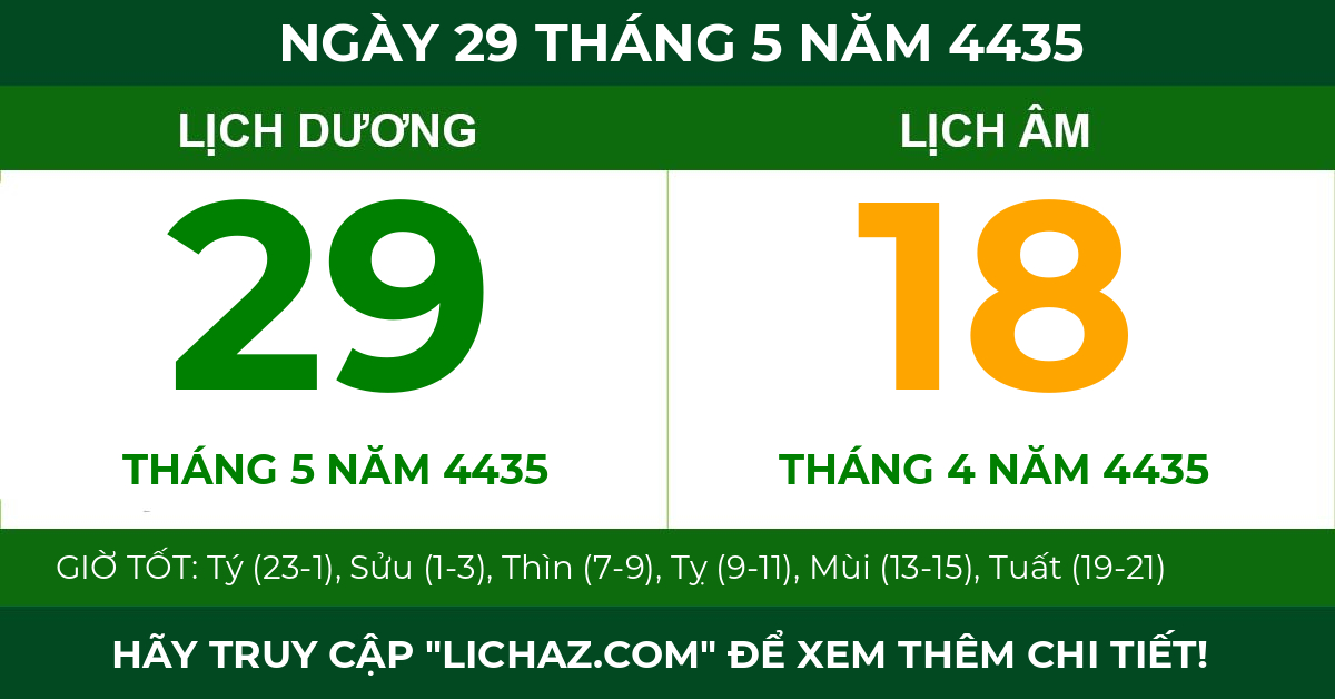lịch âm ngày 29 tháng 5 năm 4435