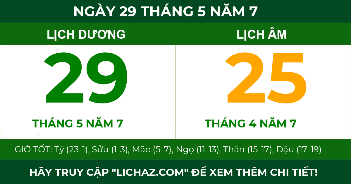 lịch âm ngày 29 tháng 5 năm 7
