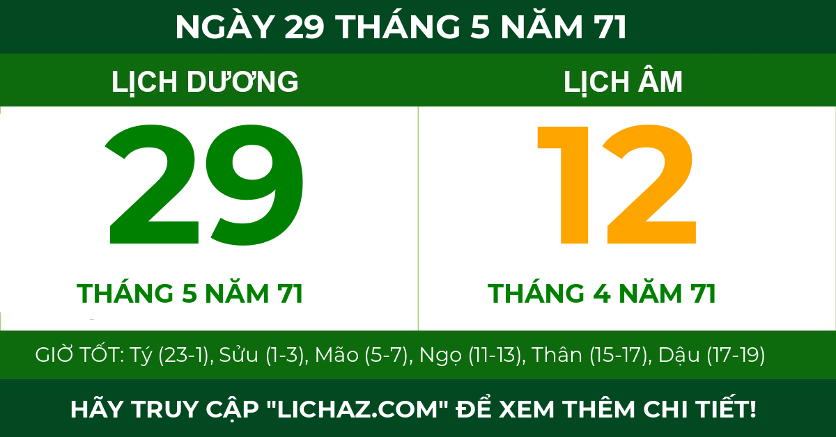 lịch âm ngày 29 tháng 5 năm 71