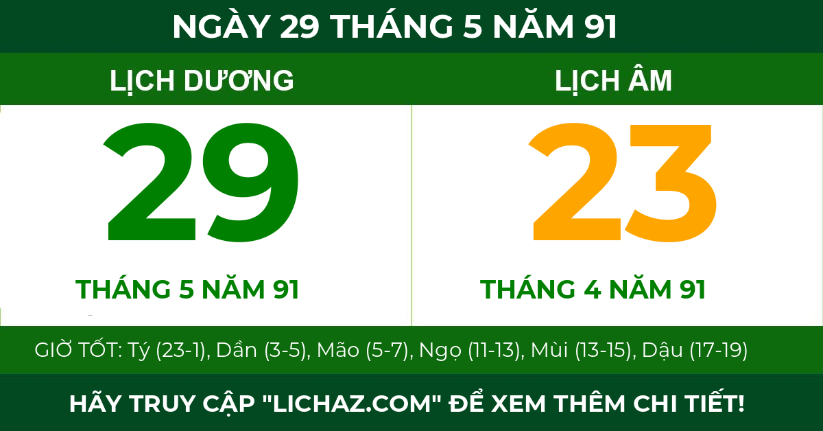 lịch âm ngày 29 tháng 5 năm 91