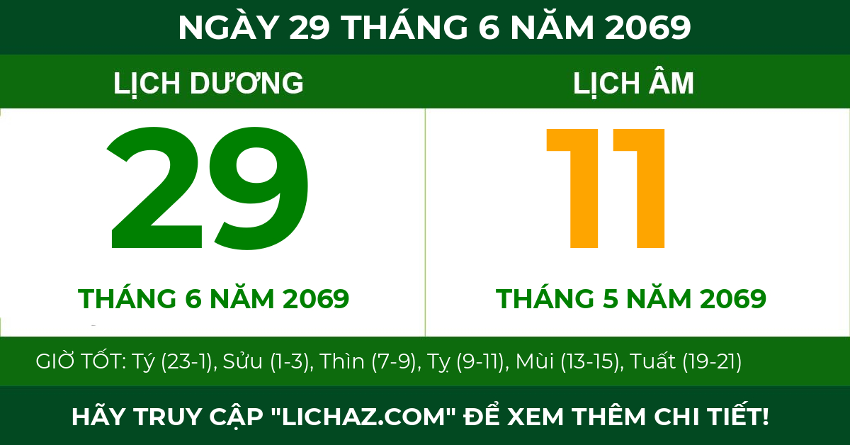 lịch âm ngày 29 tháng 6 năm 2069