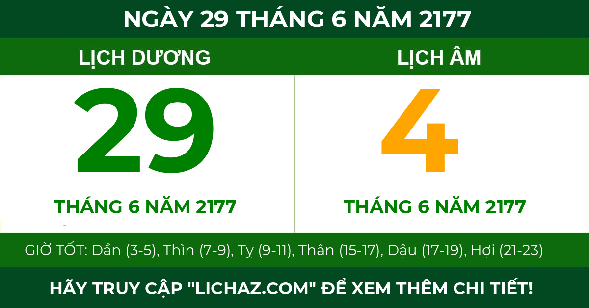 lịch âm ngày 29 tháng 6 năm 2177