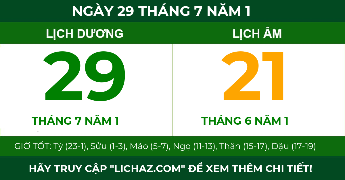 lịch âm ngày 29 tháng 7 năm 1
