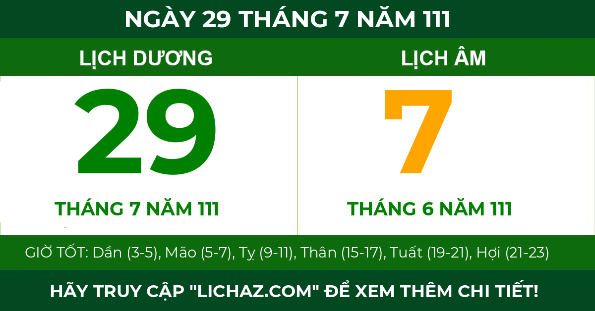 lịch âm ngày 29 tháng 7 năm 111