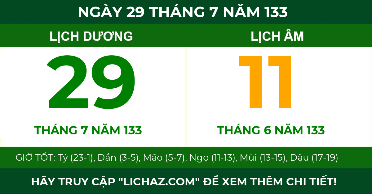 lịch âm ngày 29 tháng 7 năm 133