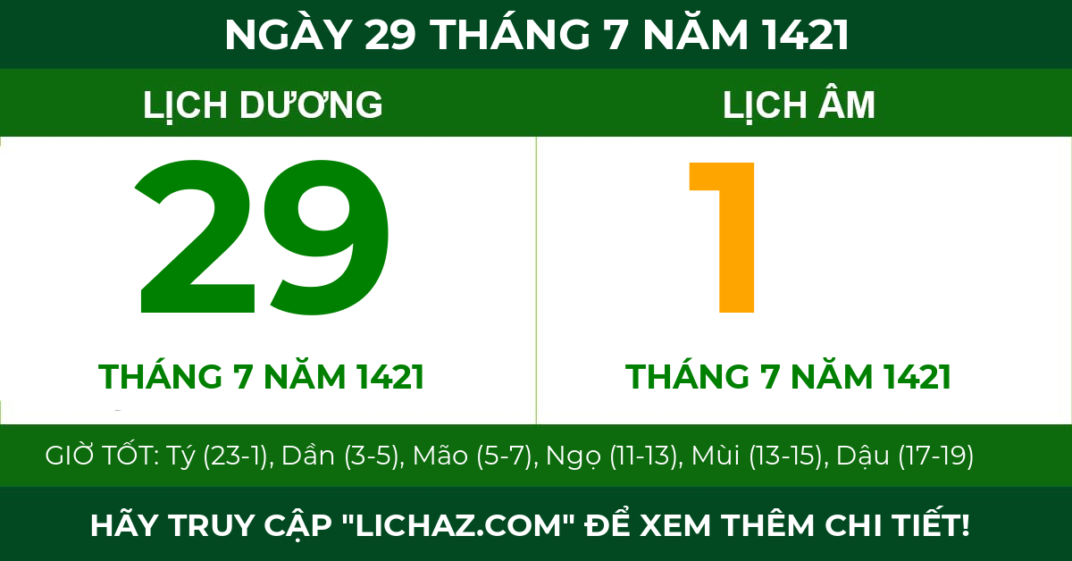 lịch âm ngày 29 tháng 7 năm 1421