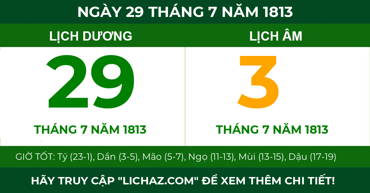 lịch âm ngày 29 tháng 7 năm 1813
