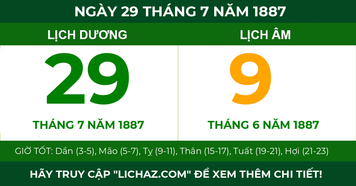 lịch âm ngày 29 tháng 7 năm 1887
