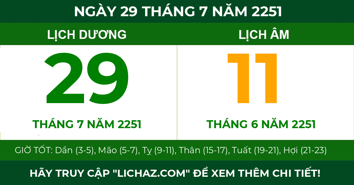 lịch âm ngày 29 tháng 7 năm 2251