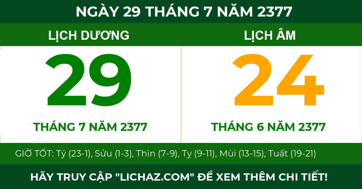 lịch âm ngày 29 tháng 7 năm 2377