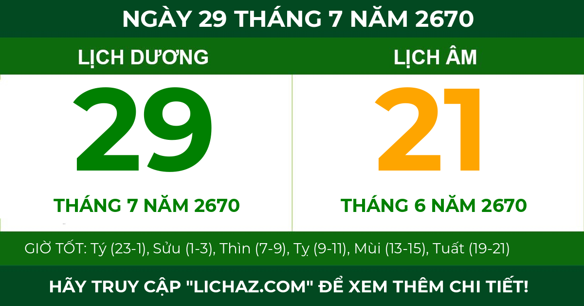 lịch âm ngày 29 tháng 7 năm 2670