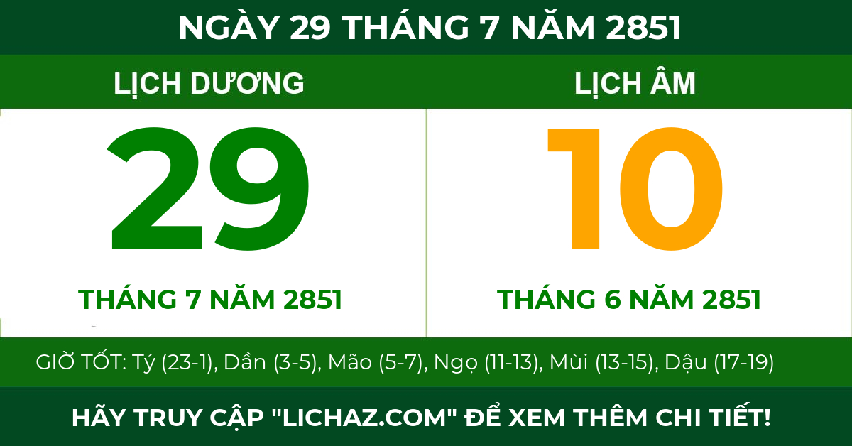 lịch âm ngày 29 tháng 7 năm 2851