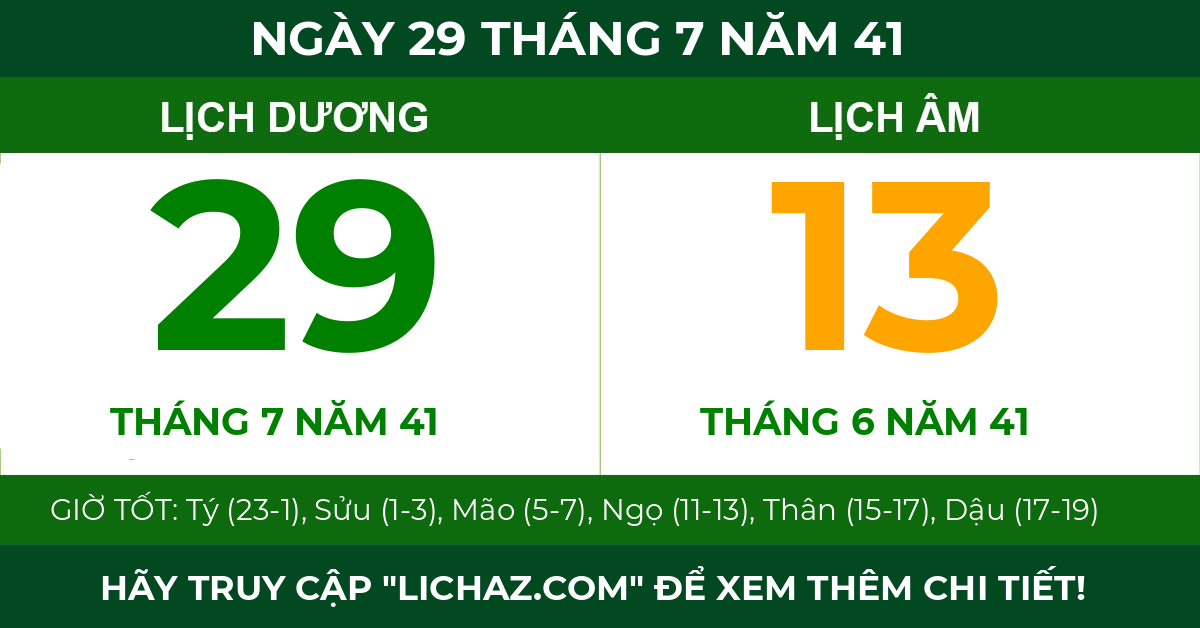 lịch âm ngày 29 tháng 7 năm 41