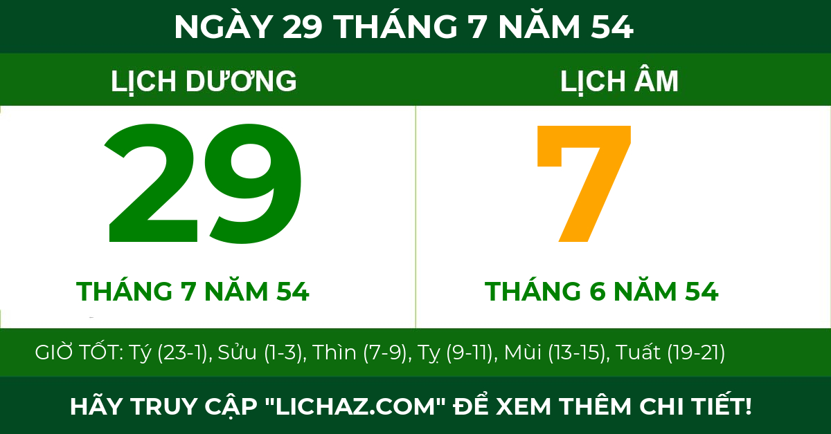 lịch âm ngày 29 tháng 7 năm 54
