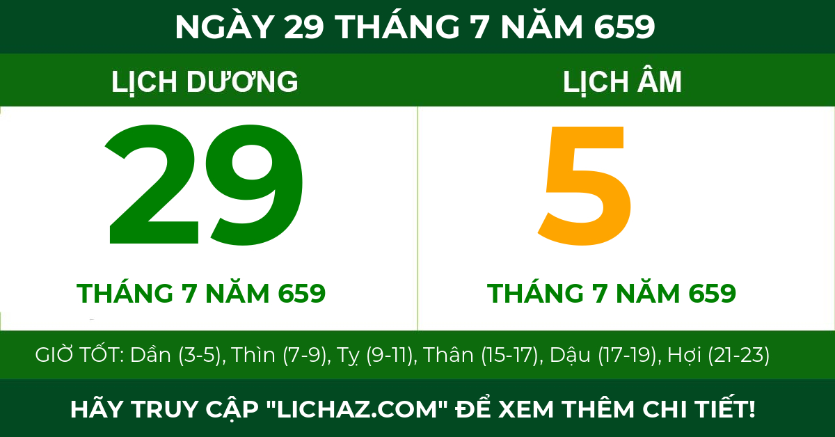 lịch âm ngày 29 tháng 7 năm 659