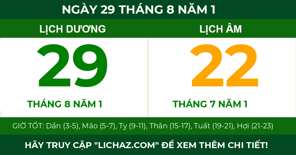 lịch âm ngày 29 tháng 8 năm 1