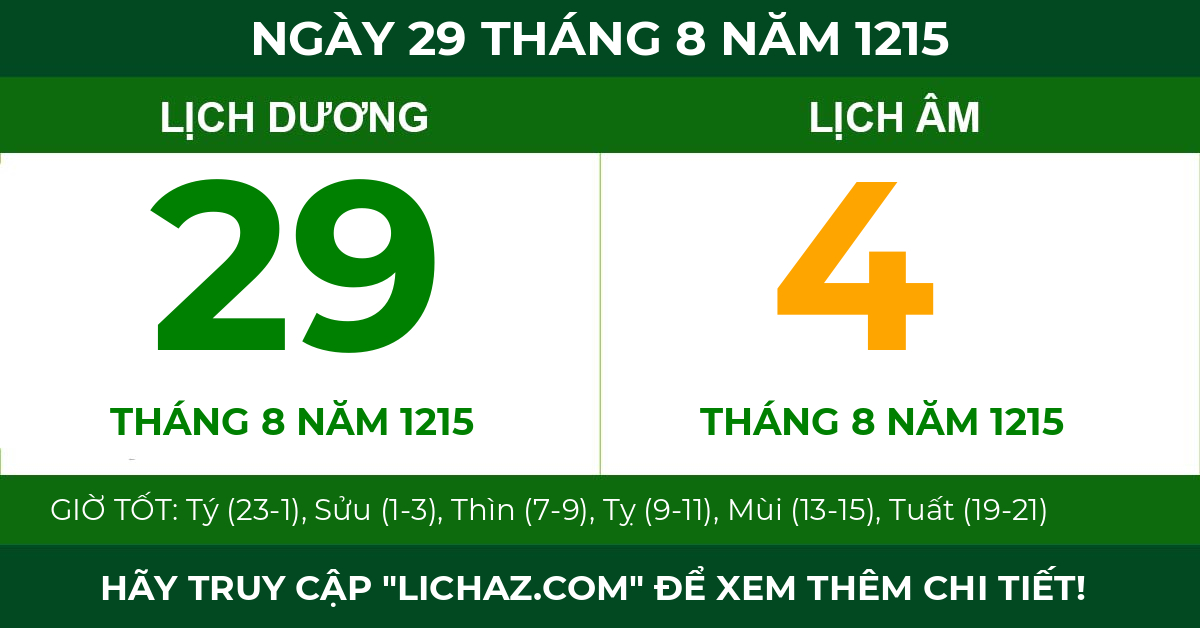 lịch âm ngày 29 tháng 8 năm 1215