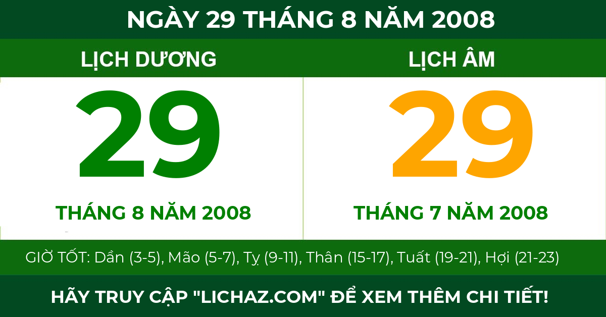 lịch âm ngày 29 tháng 8 năm 2008