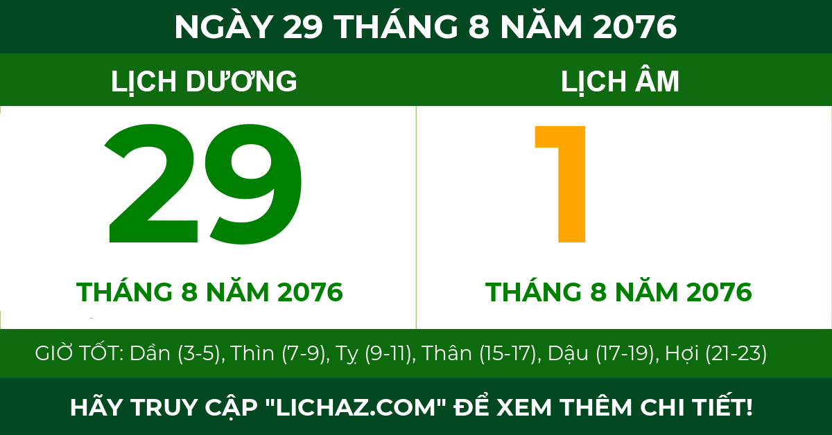 lịch âm ngày 29 tháng 8 năm 2076