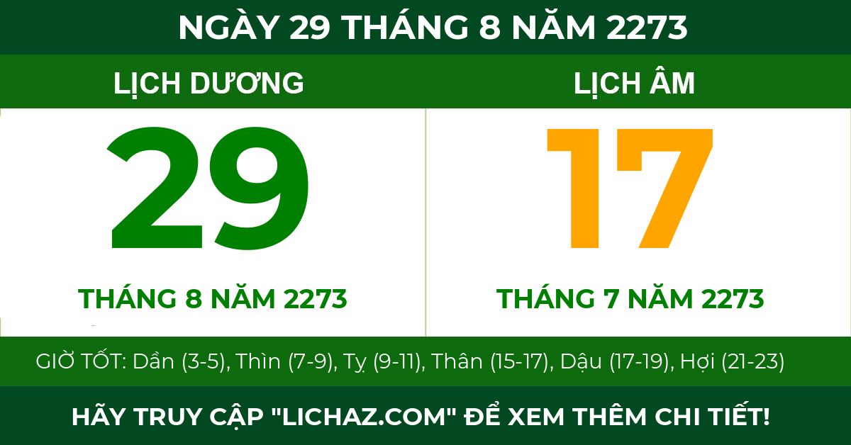 lịch âm ngày 29 tháng 8 năm 2273