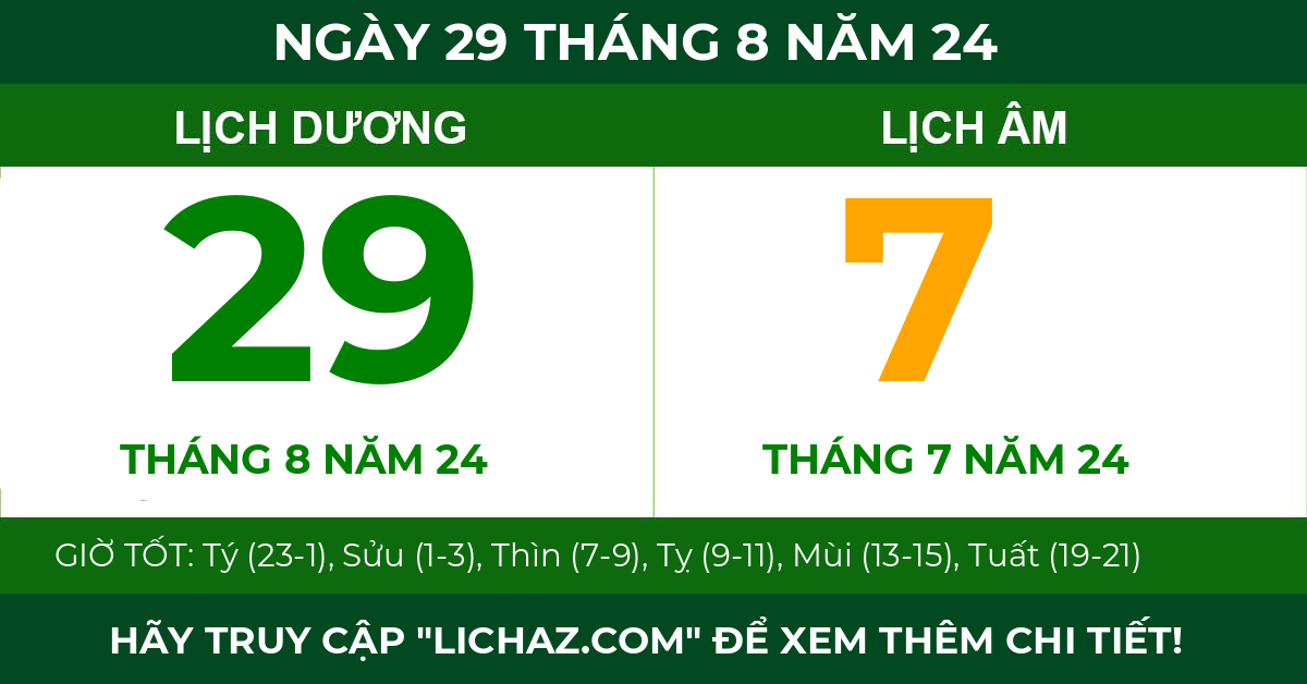 lịch âm ngày 29 tháng 8 năm 24