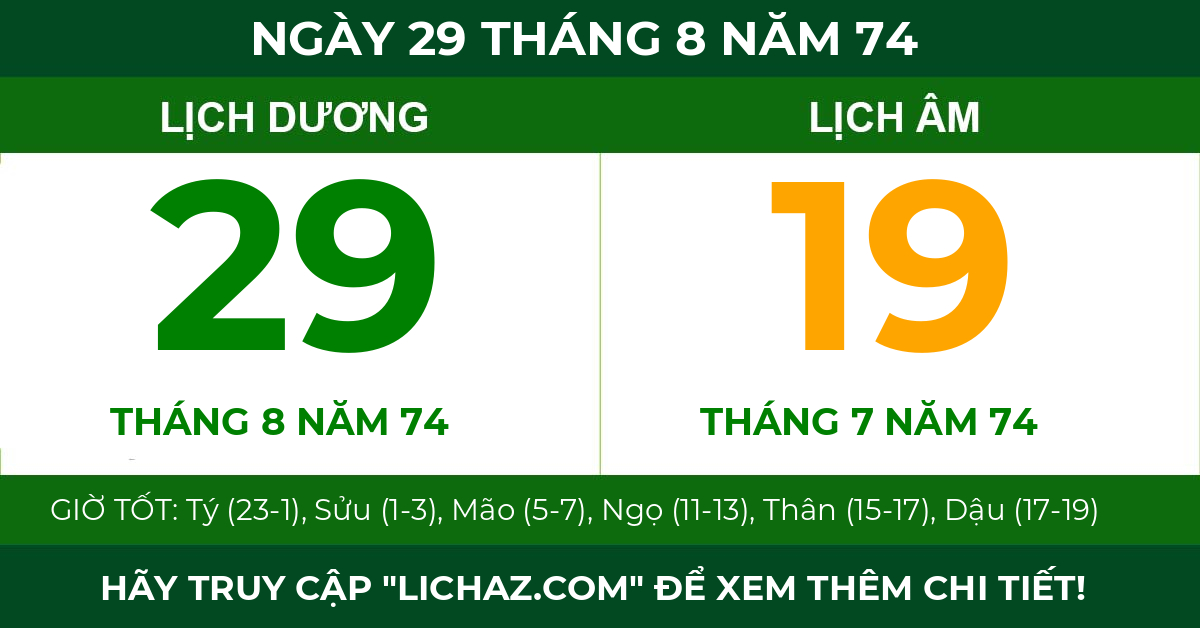 lịch âm ngày 29 tháng 8 năm 74