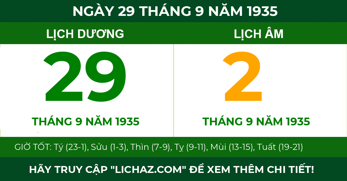 lịch âm ngày 29 tháng 9 năm 1935