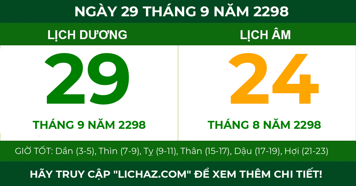 lịch âm ngày 29 tháng 9 năm 2298