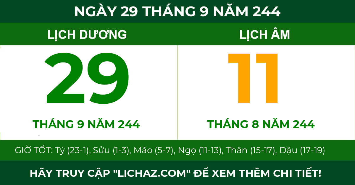 lịch âm ngày 29 tháng 9 năm 244