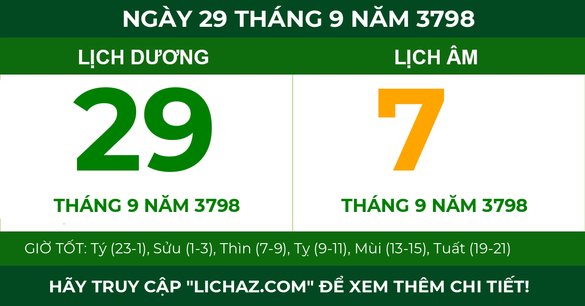 lịch âm ngày 29 tháng 9 năm 3798
