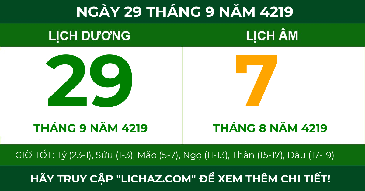 lịch âm ngày 29 tháng 9 năm 4219