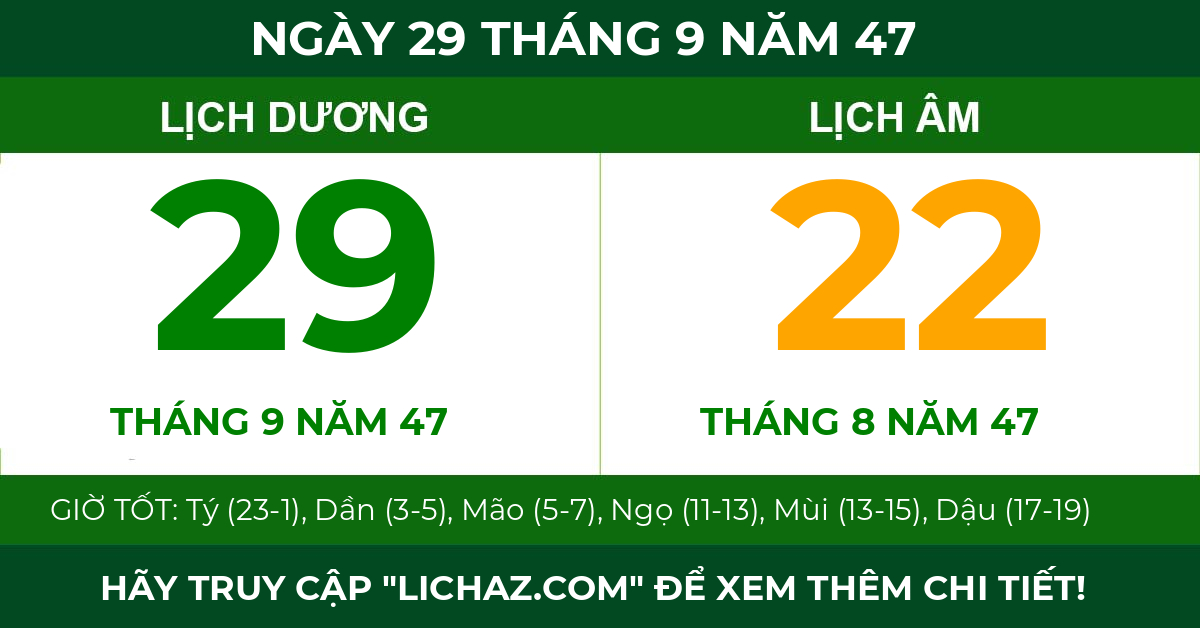 lịch âm ngày 29 tháng 9 năm 47