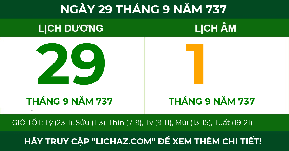 lịch âm ngày 29 tháng 9 năm 737