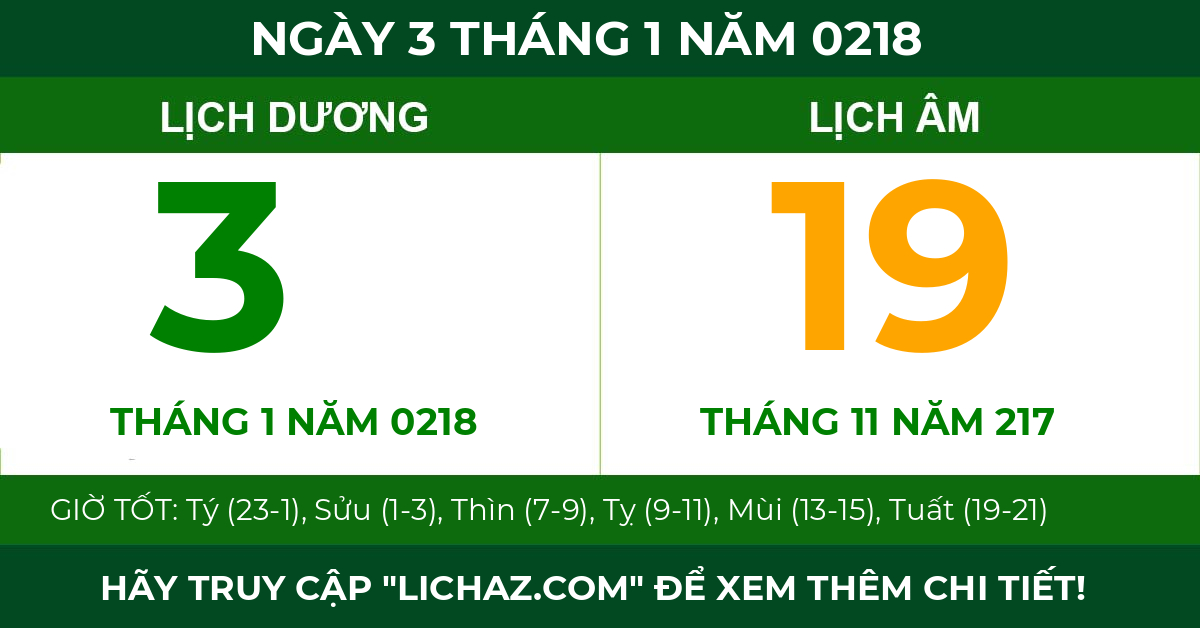 lịch âm ngày 3 tháng 1 năm 0218