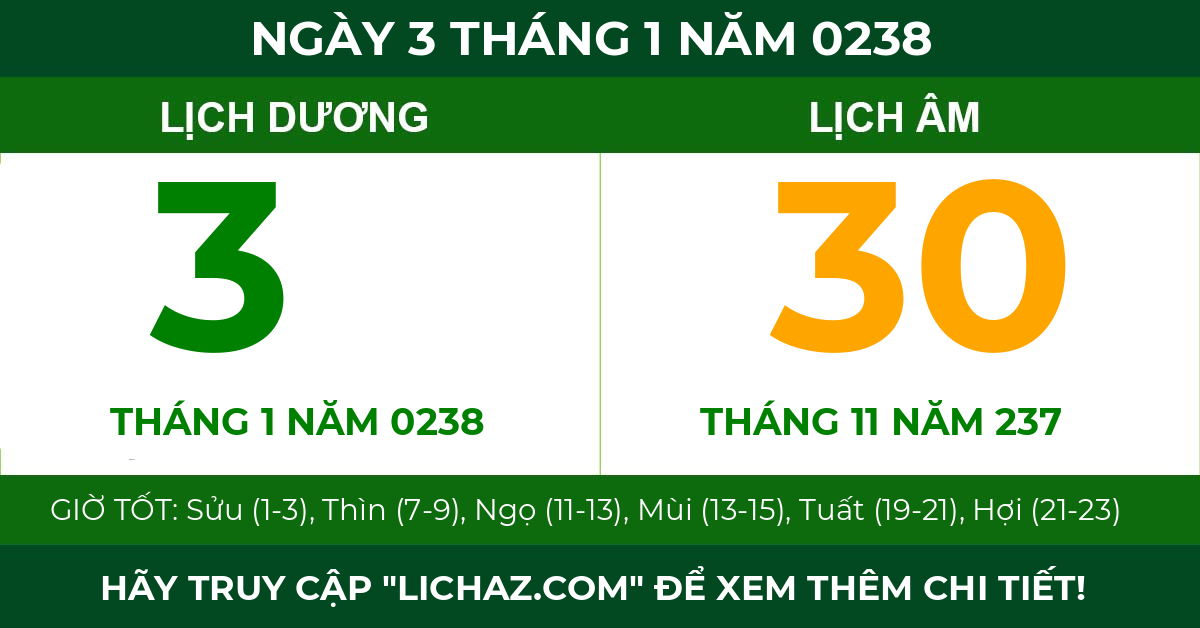 lịch âm ngày 3 tháng 1 năm 0238