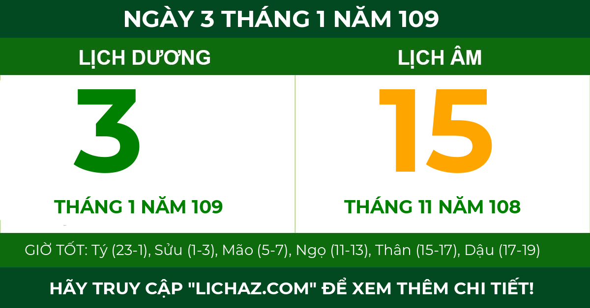 lịch âm ngày 3 tháng 1 năm 109
