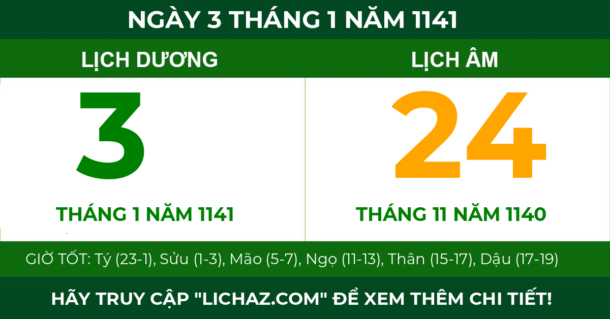lịch âm ngày 3 tháng 1 năm 1141
