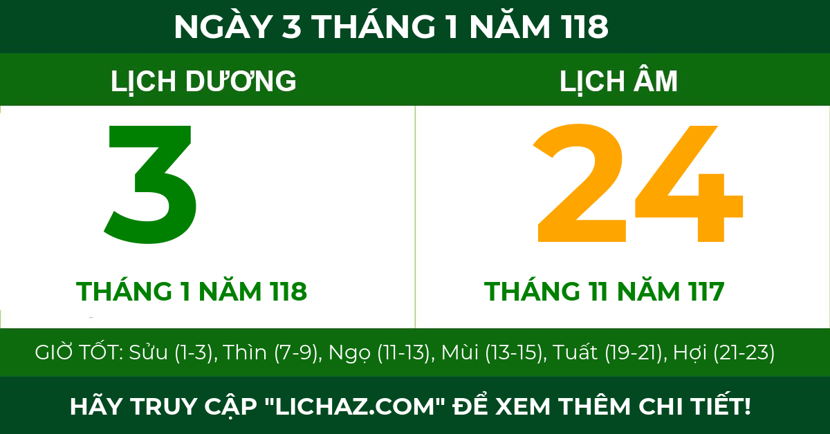 lịch âm ngày 3 tháng 1 năm 118