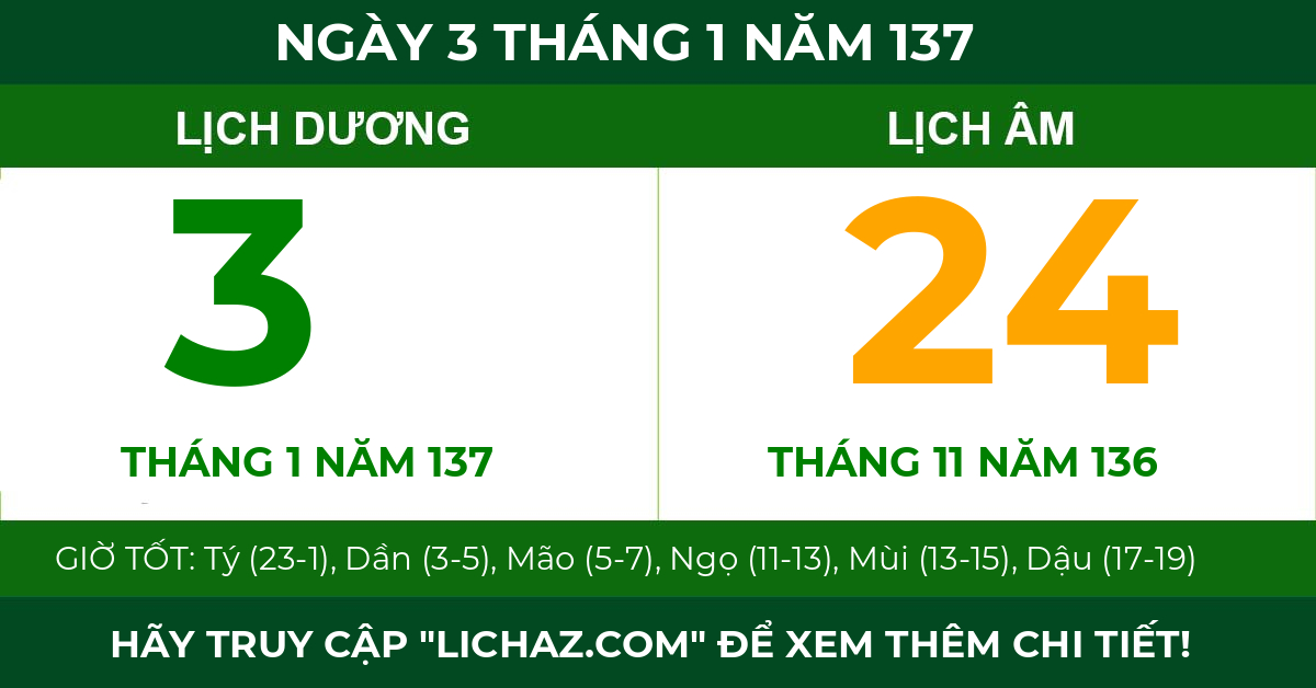 lịch âm ngày 3 tháng 1 năm 137