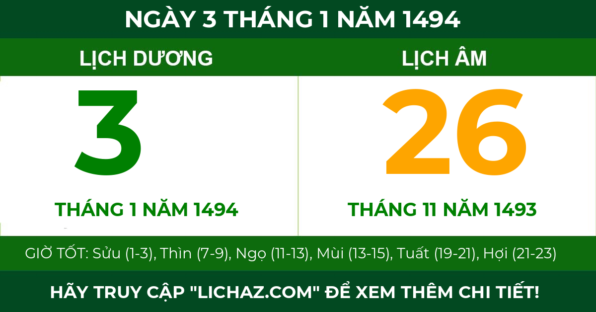 lịch âm ngày 3 tháng 1 năm 1494