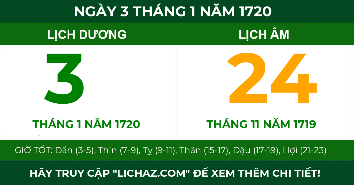lịch âm ngày 3 tháng 1 năm 1720